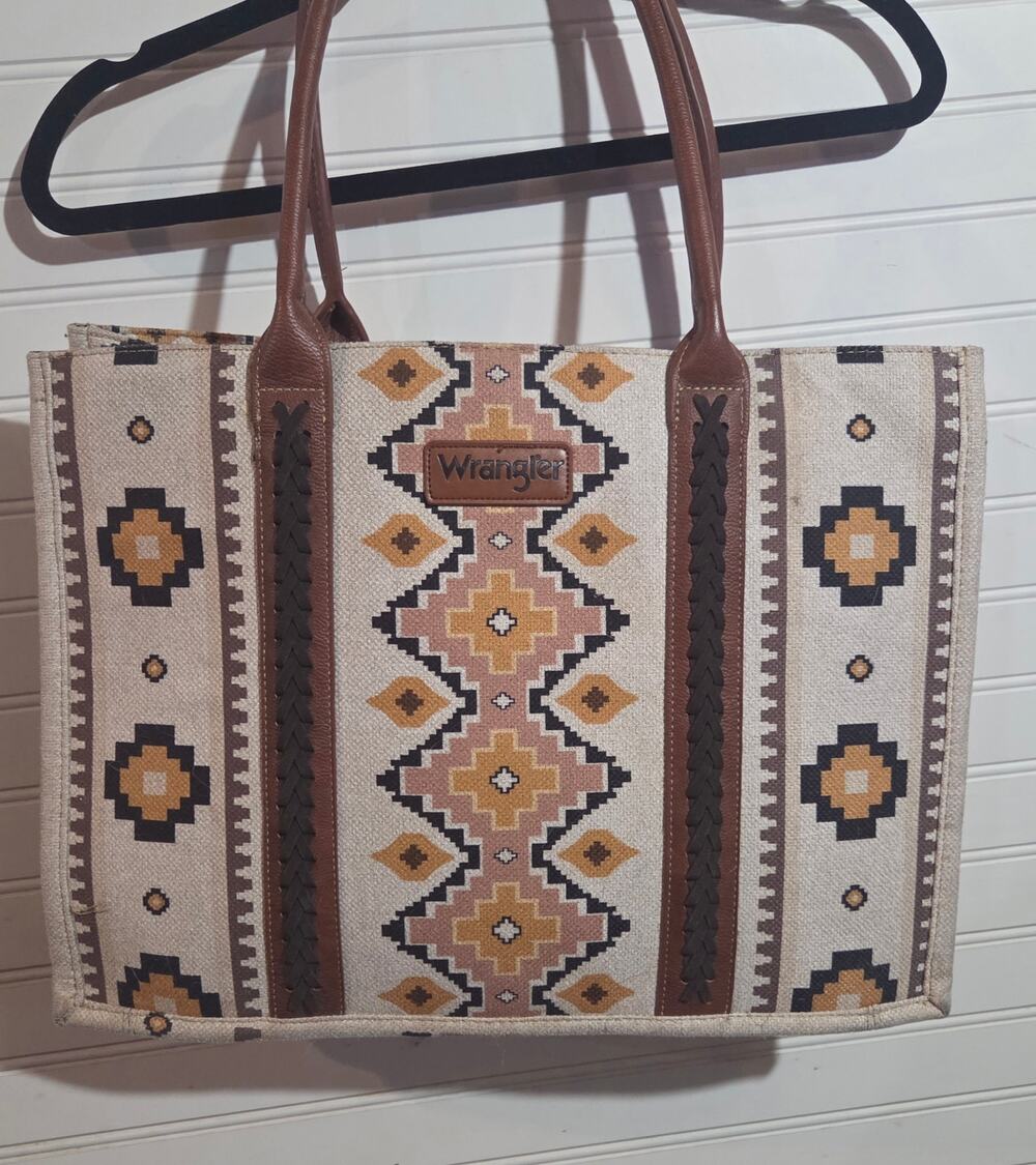 Wrangler Southwestern Aztec Canvas Tote Bag – Boho Shoulder Purse Handbag